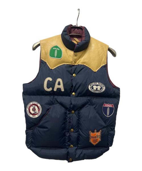 RockyMountainFeatherBed（ロッキーマウンテンフェザーベッド）RockyMountainFeatherBed (ロッキーマウンテンフェザーベッド) MALIBU SHIRTS (マリブシャツ) ダウンベスト ネイビー×ベージュ サイズ:３８の古着・服飾アイテム