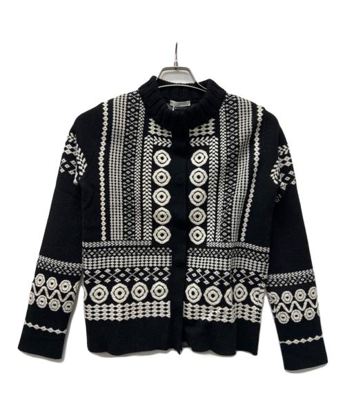Chloe（クロエ）Chloe (クロエ) 厚手カーディガン ブラック×ホワイト サイズ:ＸＳの古着・服飾アイテム