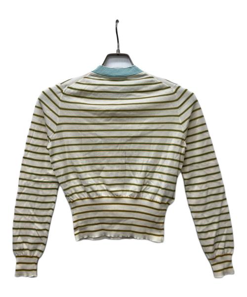 PRADA（プラダ）PRADA (プラダ) 薄手カーディガン ホワイト×グリーン サイズ:３８の古着・服飾アイテム