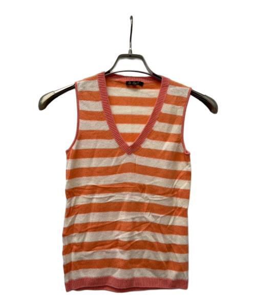 LORO PIANA（ロロピアーナ）LORO PIANA (ロロピアーナ) アンサンブルカシミヤカーディガン オレンジ×ホワイト サイズ:38の古着・服飾アイテム