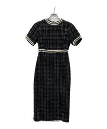 LeJa（レジャ）の古着「美脚効果スリット入りツイード柄ハイウエストワンピースドレス」｜ブラック