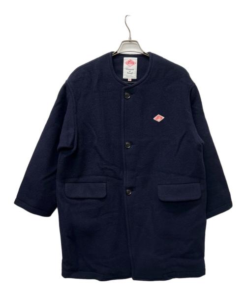 DANTON（ダントン）DANTON (ダントン) WOOL LIGHT PILE ノーカラーロングコート ネイビー サイズ:３８の古着・服飾アイテム