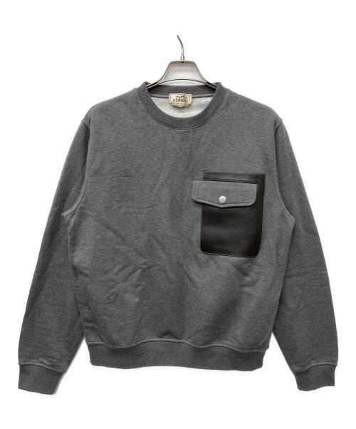 HERMES（エルメス）HERMES (エルメス) empreintes sellier cuir crewneck sweater グレー サイズ:Ｌの古着・服飾アイテム