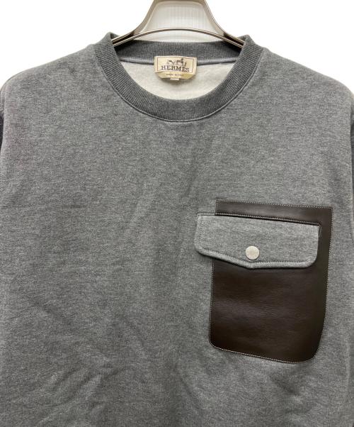 HERMES（エルメス）HERMES (エルメス) empreintes sellier cuir crewneck sweater グレー サイズ:Ｌの古着・服飾アイテム