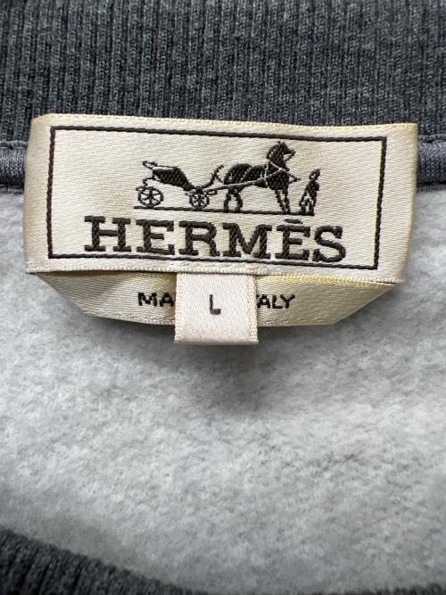 HERMES（エルメス）HERMES (エルメス) empreintes sellier cuir crewneck sweater グレー サイズ:Ｌの古着・服飾アイテム