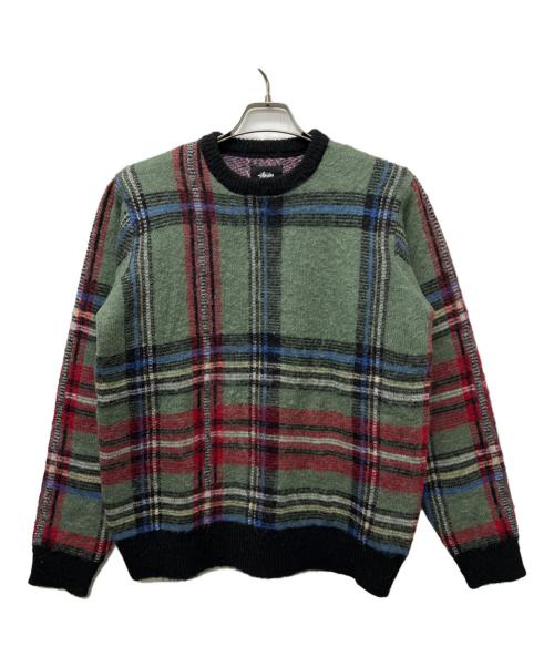 stussy（ステューシー）stussy (ステューシー) モヘア混チェックニット グリーン サイズ:Ｓの古着・服飾アイテム