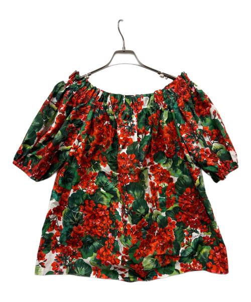 DOLCE & GABBANA（ドルチェ＆ガッバーナ）DOLCE & GABBANA (ドルチェ＆ガッバーナ) 半袖ブラウス レッド×グリーン サイズ:３８の古着・服飾アイテム