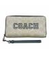COACH（コーチ）の古着「Long Zip Around Wallet In Signature Canvas With Varsity Motif(ロングジップアラウンドウォレット インシグネチャーキャンバス ウィズヴァーシティモチーフ)」｜ホワイト×ネイビー