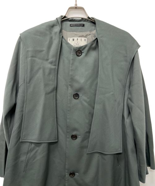 IMPER MEABLE yohji yamamoto（インパァーミィアブル ヨウジヤマモト）IMPER MEABLE yohji yamamoto (インパァーミィアブル ヨウジヤマモト) ノーカラーコート グリーン サイズ:３８の古着・服飾アイテム