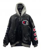 Champion×SUPREMEチャンピオン×シュプリーム）の古着「Hooded Satin Varsity Jacket」｜ブラック