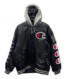 Champion×SUPREME（チャンピオン×シュプリーム）の古着「Hooded Satin Varsity Jacket」｜ブラック