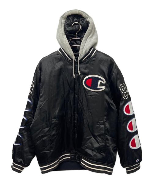 Champion（チャンピオン）Champion (チャンピオン) SUPREME (シュプリーム) Hooded Satin Varsity Jacket ブラック サイズ:Ｌの古着・服飾アイテム