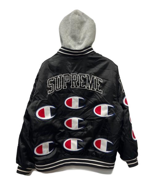 Champion（チャンピオン）Champion (チャンピオン) SUPREME (シュプリーム) Hooded Satin Varsity Jacket ブラック サイズ:Ｌの古着・服飾アイテム