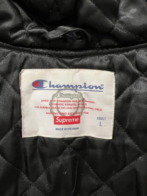 Champion（チャンピオン）Champion (チャンピオン) SUPREME (シュプリーム) Hooded Satin Varsity Jacket ブラック サイズ:Ｌの古着・服飾アイテム