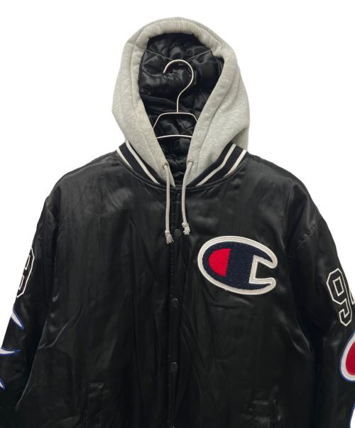Champion（チャンピオン）Champion (チャンピオン) SUPREME (シュプリーム) Hooded Satin Varsity Jacket ブラック サイズ:Ｌの古着・服飾アイテム