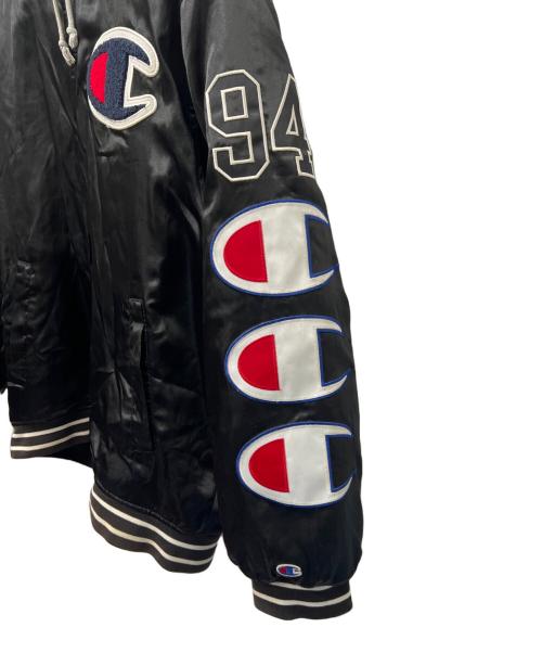 Champion（チャンピオン）Champion (チャンピオン) SUPREME (シュプリーム) Hooded Satin Varsity Jacket ブラック サイズ:Ｌの古着・服飾アイテム