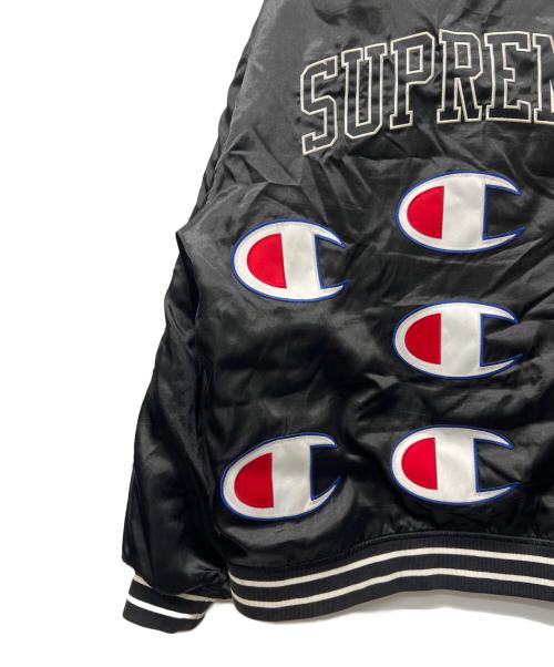 Champion（チャンピオン）Champion (チャンピオン) SUPREME (シュプリーム) Hooded Satin Varsity Jacket ブラック サイズ:Ｌの古着・服飾アイテム