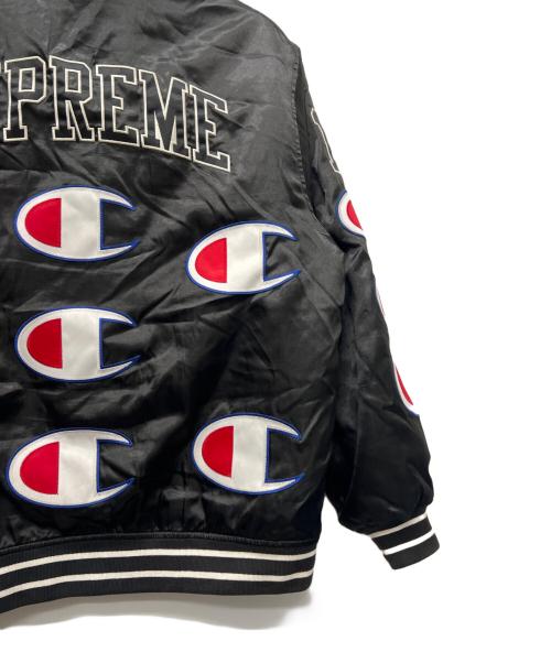 Champion（チャンピオン）Champion (チャンピオン) SUPREME (シュプリーム) Hooded Satin Varsity Jacket ブラック サイズ:Ｌの古着・服飾アイテム