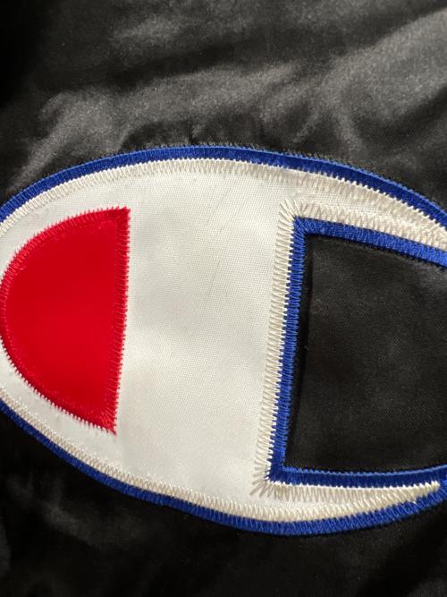 Champion（チャンピオン）Champion (チャンピオン) SUPREME (シュプリーム) Hooded Satin Varsity Jacket ブラック サイズ:Ｌの古着・服飾アイテム