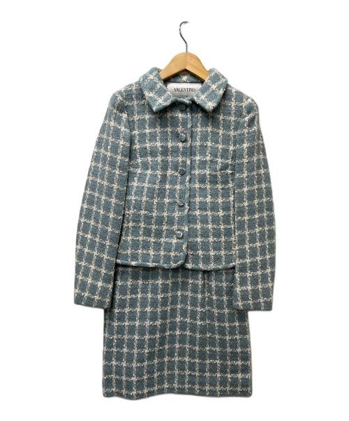 VALENTINO（ヴァレンティノ）VALENTINO (ヴァレンティノ) ツイードセットアップスーツ スカイブルー サイズ:３８の古着・服飾アイテム
