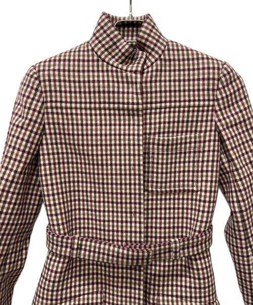 MIU MIU（ミュウミュウ）MIU MIU (ミュウミュウ) チェックコート レッド×ベージュ サイズ:３６の古着・服飾アイテム