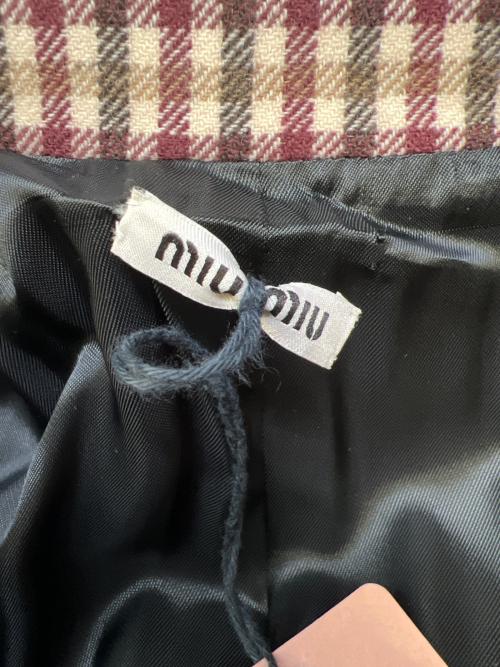 MIU MIU（ミュウミュウ）MIU MIU (ミュウミュウ) チェックコート レッド×ベージュ サイズ:３６の古着・服飾アイテム
