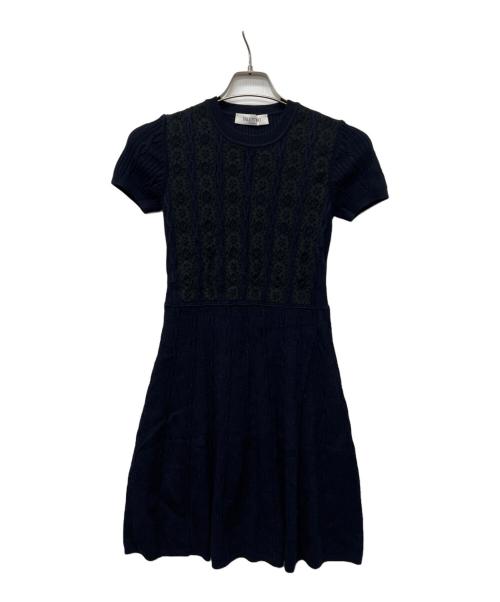 VALENTINO（ヴァレンティノ）VALENTINO (ヴァレンティノ) ニット半袖ワンピース ネイビー サイズ:Ｓの古着・服飾アイテム