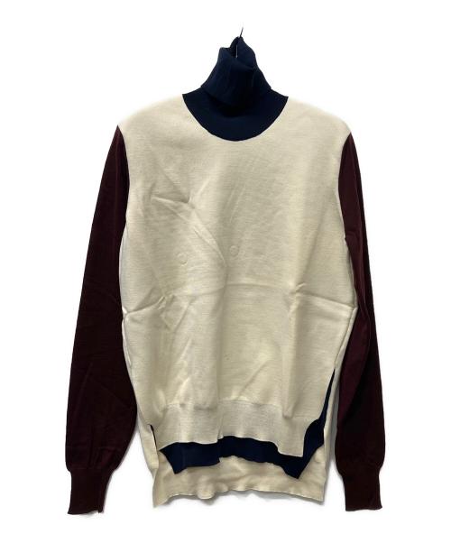CELINE（セリーヌ）CELINE (セリーヌ) 薄手ニット ホワイト×ネイビー サイズ:Ｓの古着・服飾アイテム