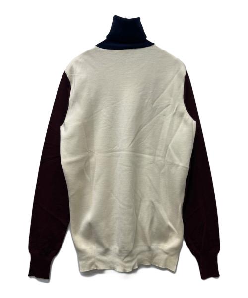 CELINE（セリーヌ）CELINE (セリーヌ) 薄手ニット ホワイト×ネイビー サイズ:Ｓの古着・服飾アイテム