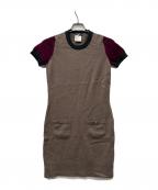 ）の古着「半袖ワンピース」｜ベージュ×レッド