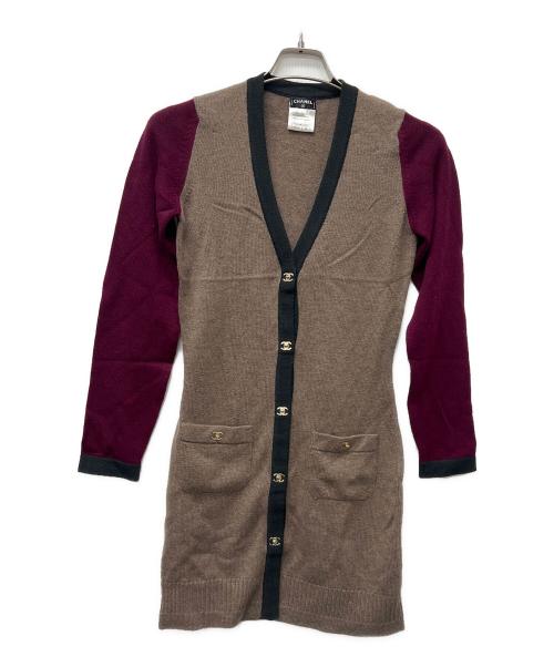 CHANEL（シャネル）CHANEL (シャネル) ロングカーディガン レッド×ベージュ サイズ:３４の古着・服飾アイテム