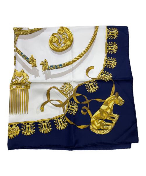 HERMES（エルメス）HERMES (エルメス) スカーフ ネイビー×ホワイトの古着・服飾アイテム