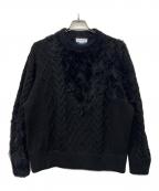 MAISON SPECIALメゾンスペシャル）の古着「Cable Shaggy Mix Prime-Over Crew Neck Knit Pullover」｜ネイビー