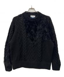 MAISON SPECIAL（メゾンスペシャル）の古着「Cable Shaggy Mix Prime-Over Crew Neck Knit Pullover」｜ネイビー