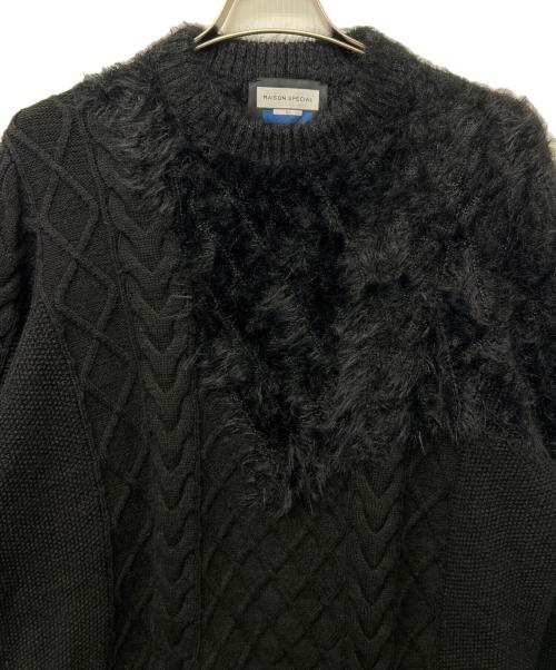 MAISON SPECIAL（メゾンスペシャル）MAISON SPECIAL (メゾンスペシャル) Cable Shaggy Mix Prime-Over Crew Neck Knit Pullover ネイビー サイズ:１の古着・服飾アイテム