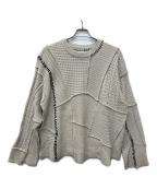 MAISON SPECIALメゾンスペシャル）の古着「ワッフルクレイジーパッチワーククルーネックニットプルオーバー」｜ホワイト