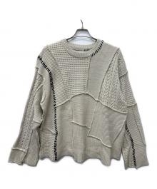 MAISON SPECIAL（メゾンスペシャル）の古着「ワッフルクレイジーパッチワーククルーネックニットプルオーバー」｜ベージュ