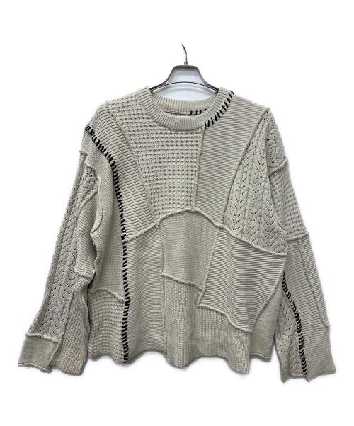 MAISON SPECIAL（メゾンスペシャル）MAISON SPECIAL (メゾンスペシャル) ワッフルクレイジーパッチワーククルーネックニットプルオーバー ベージュ サイズ:１の古着・服飾アイテム