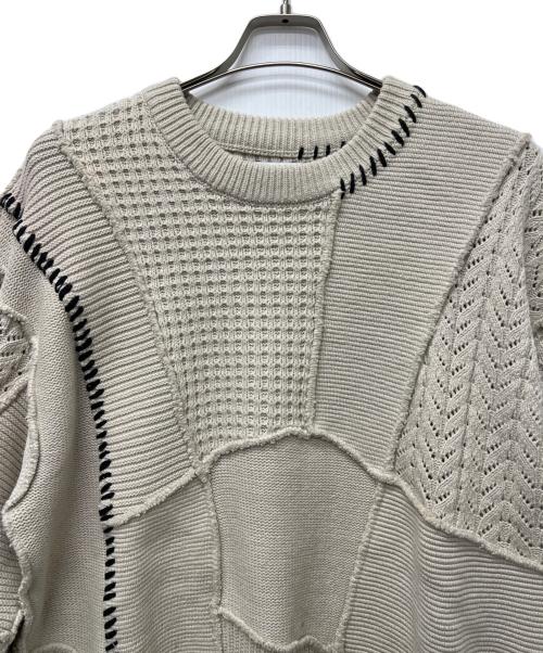 MAISON SPECIAL（メゾンスペシャル）MAISON SPECIAL (メゾンスペシャル) ワッフルクレイジーパッチワーククルーネックニットプルオーバー ベージュ サイズ:１の古着・服飾アイテム