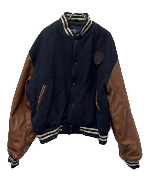 POLO RALPH LAUREN（ポロ・ラルフローレン）POLO RALPH LAUREN (ポロ・ラルフローレン) ワッペン付きレザー切替スタジャン ネイビー×ブラウン サイズ:ＸＬの古着・服飾アイテム