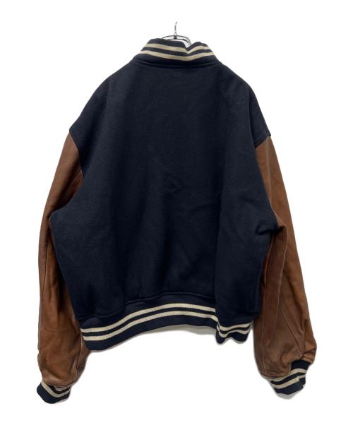 POLO RALPH LAUREN（ポロ・ラルフローレン）POLO RALPH LAUREN (ポロ・ラルフローレン) ワッペン付きレザー切替スタジャン ネイビー×ブラウン サイズ:ＸＬの古着・服飾アイテム