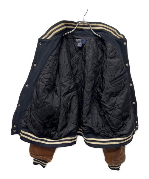 POLO RALPH LAUREN（ポロ・ラルフローレン）POLO RALPH LAUREN (ポロ・ラルフローレン) ワッペン付きレザー切替スタジャン ネイビー×ブラウン サイズ:ＸＬの古着・服飾アイテム