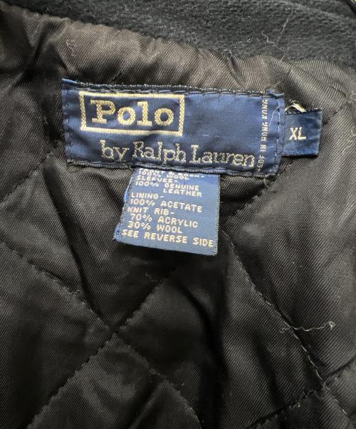 POLO RALPH LAUREN（ポロ・ラルフローレン）POLO RALPH LAUREN (ポロ・ラルフローレン) ワッペン付きレザー切替スタジャン ネイビー×ブラウン サイズ:ＸＬの古着・服飾アイテム