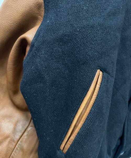POLO RALPH LAUREN（ポロ・ラルフローレン）POLO RALPH LAUREN (ポロ・ラルフローレン) ワッペン付きレザー切替スタジャン ネイビー×ブラウン サイズ:ＸＬの古着・服飾アイテム