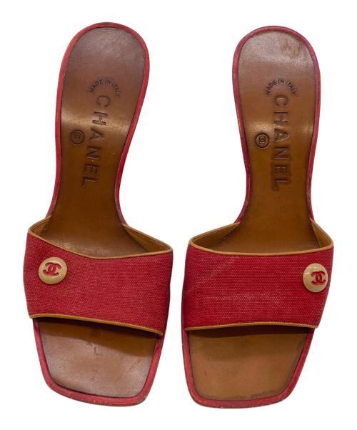 CHANEL（シャネル）CHANEL (シャネル) キャンバスミュール レッド サイズ:SIZE 35 1/2の古着・服飾アイテム