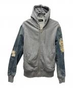 DIESELディーゼル）の古着「デニム切替ジップパーカー」｜グレー×ブルー