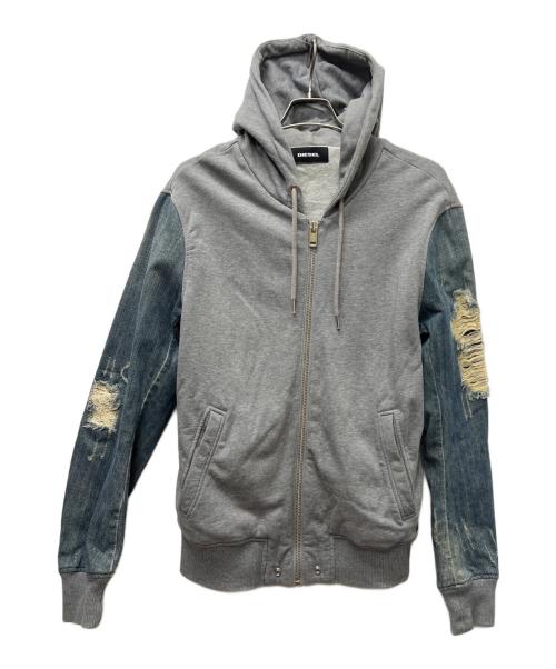 DIESEL（ディーゼル）DIESEL (ディーゼル) デニム切替ジップパーカー グレー×ブルー サイズ:ＸＬの古着・服飾アイテム