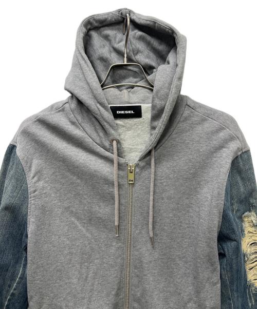 DIESEL（ディーゼル）DIESEL (ディーゼル) デニム切替ジップパーカー グレー×ブルー サイズ:ＸＬの古着・服飾アイテム
