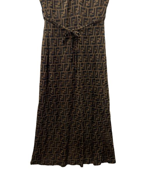 FENDI（フェンディ）FENDI (フェンディ) ズッカ柄半袖ワンピース ブラウン×ブラック サイズ:４０の古着・服飾アイテム