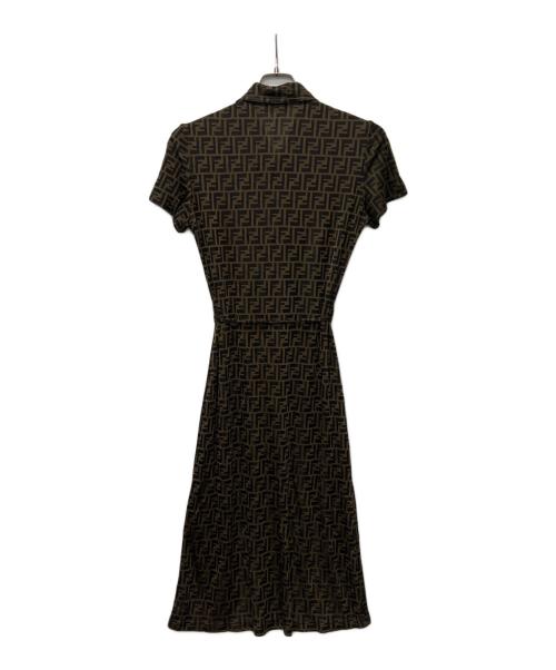 FENDI（フェンディ）FENDI (フェンディ) ズッカ柄半袖ワンピース ブラウン×ブラック サイズ:４０の古着・服飾アイテム